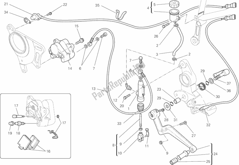 Todas las partes para Sistema De Freno Trasero de Ducati Hypermotard 1100 EVO USA 2012